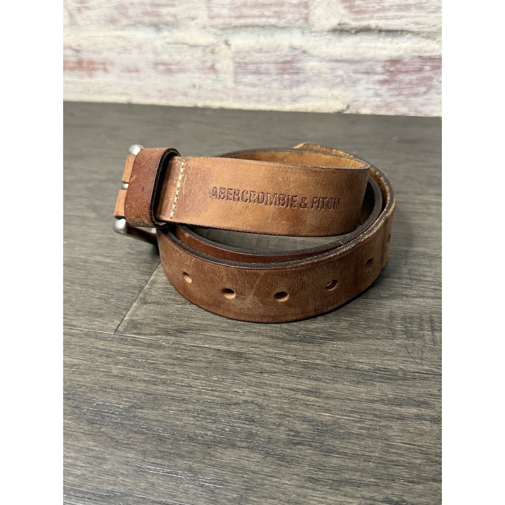 Vintage Y2K Abercrombie & Fitch Brown Leather Belt Men 34 Made in USA Distressed